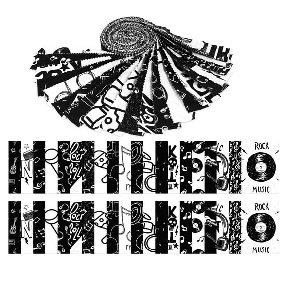 Soimoi 40Pcs Music Print Cotton Precut Fabrics For Quilting Craft Strips 2.5x42inches Jelly Roll - White & Black