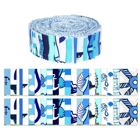 Soimoi 40Pcs Nautical Print Precut Fabrics Strips Roll Up 1.5 inches Cotton Jelly Rolls For Quilting - Medium Blue