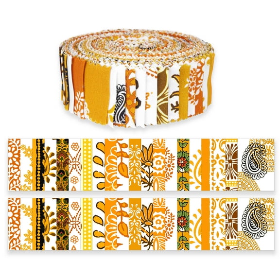 Soimoi 40Pcs Paisleys Print Precut Fabrics Strips Roll Up 1.5 inches Cotton Jelly Rolls For Quilting - Orange