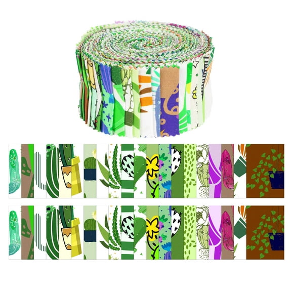 Soimoi 40Pcs Plant Print Cotton Precut Fabrics For Quilting Craft Strips 2.5x42 inches Jelly Roll - White & Green