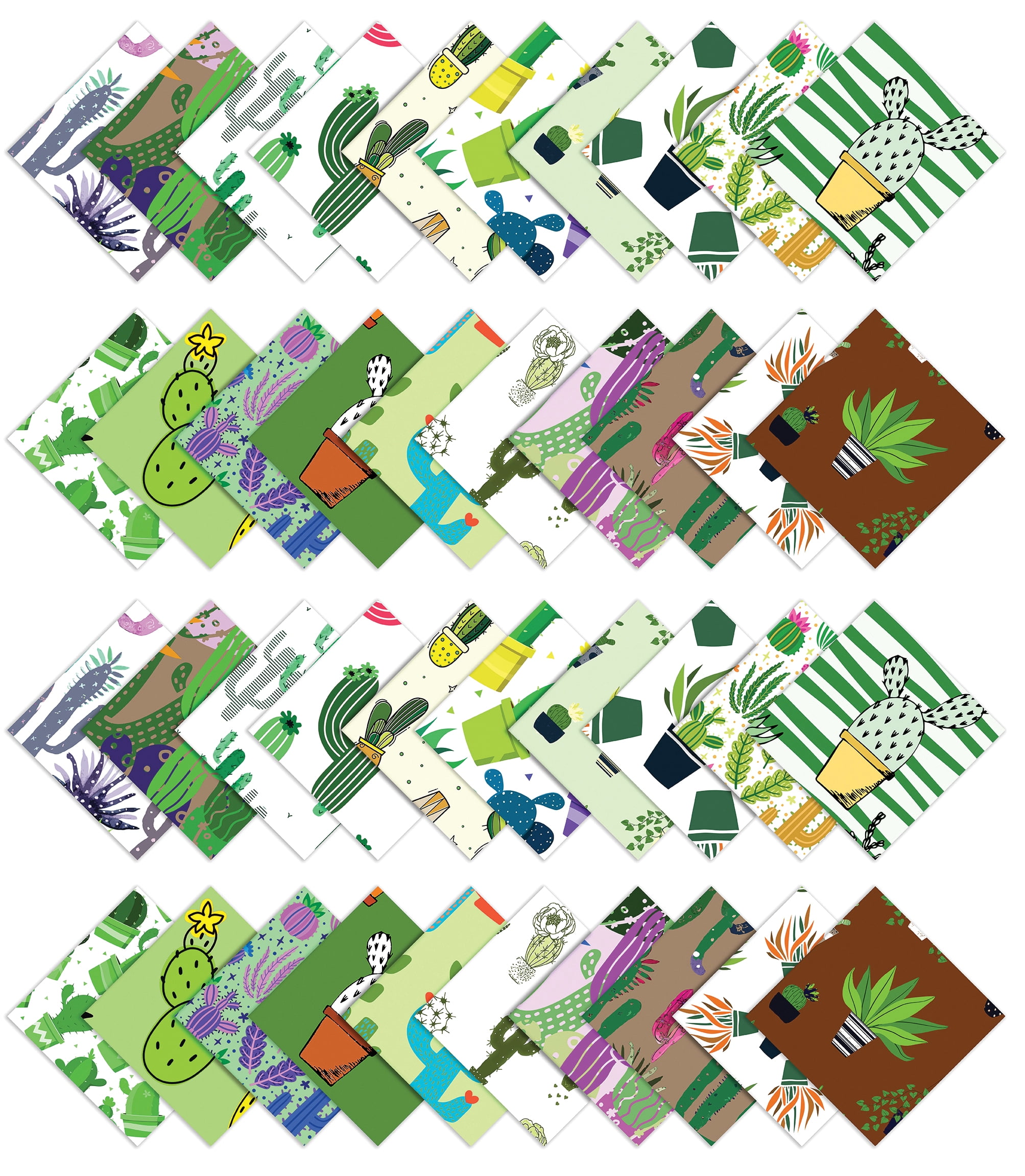 Soimoi 40Pcs Plant Print Precut Fabrics Strips Roll Up 1.5x42 inches Cotton Jelly Rolls For Quilting - White & Green