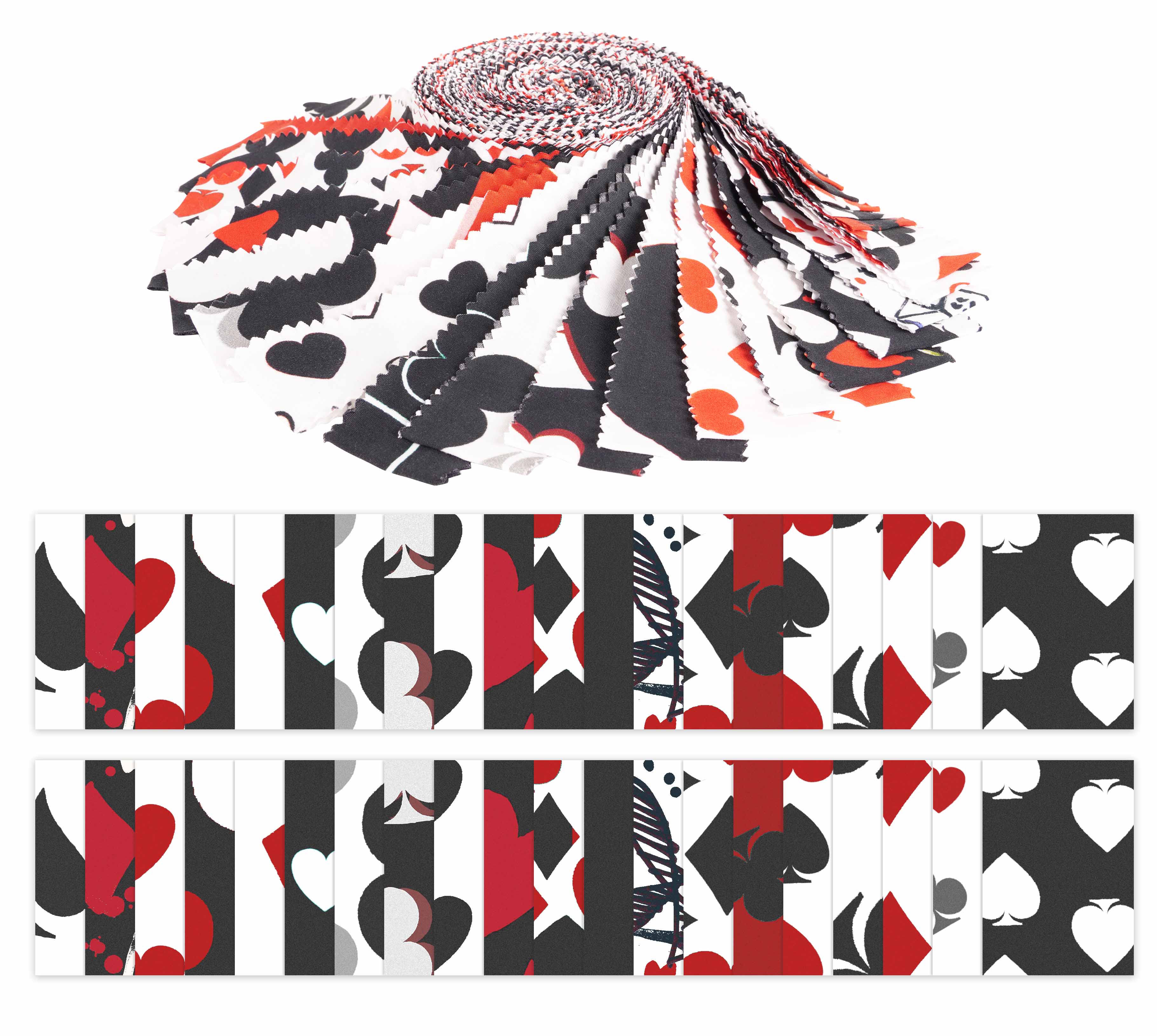 Soimoi 40Pcs Poker Card Print Precut Fabrics Strips Roll Up 1.5 inches Cotton Jelly Rolls For Quilting - White & Black