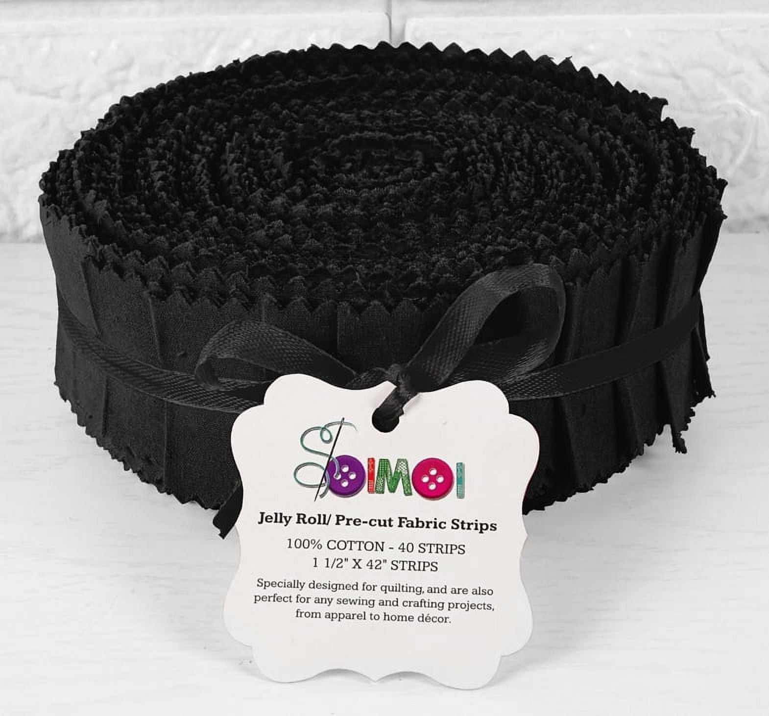 Soimoi 40Pcs Solid Black Cotton Precut Fabrics For Quilting Craft Strips 1.5 Jelly Roll