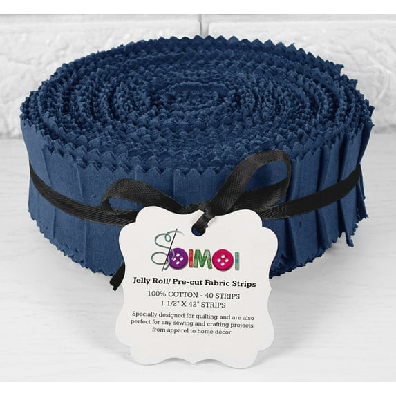 Soimoi 40Pcs Solid Blue Cotton Precut Fabrics For Quilting Craft Strips 1.5 Jelly Roll