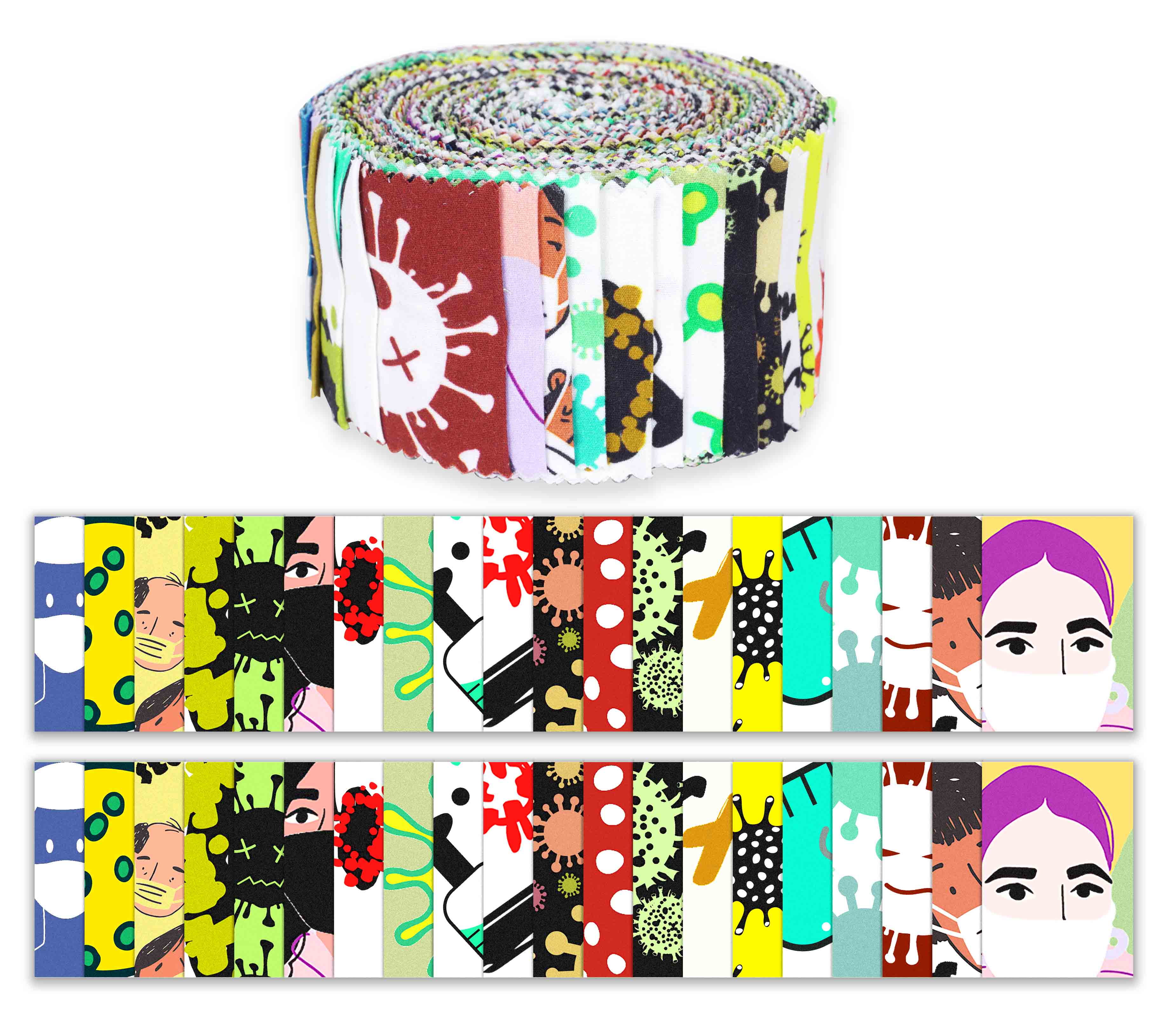 Soimoi 40Pcs Stay Home Pandemic Print Cotton Precut Fabrics For Quilting Craft Strips 2.5 inches Jelly Roll - Multicolor