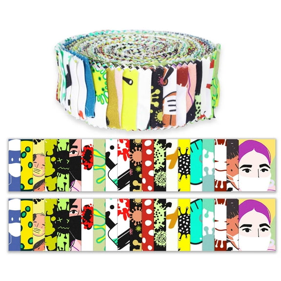 Soimoi 40Pcs Stay Home Pandemic Print Precut Fabrics Strips Roll Up 1.5 inches Cotton Jelly Rolls For Quilting - Multicolor