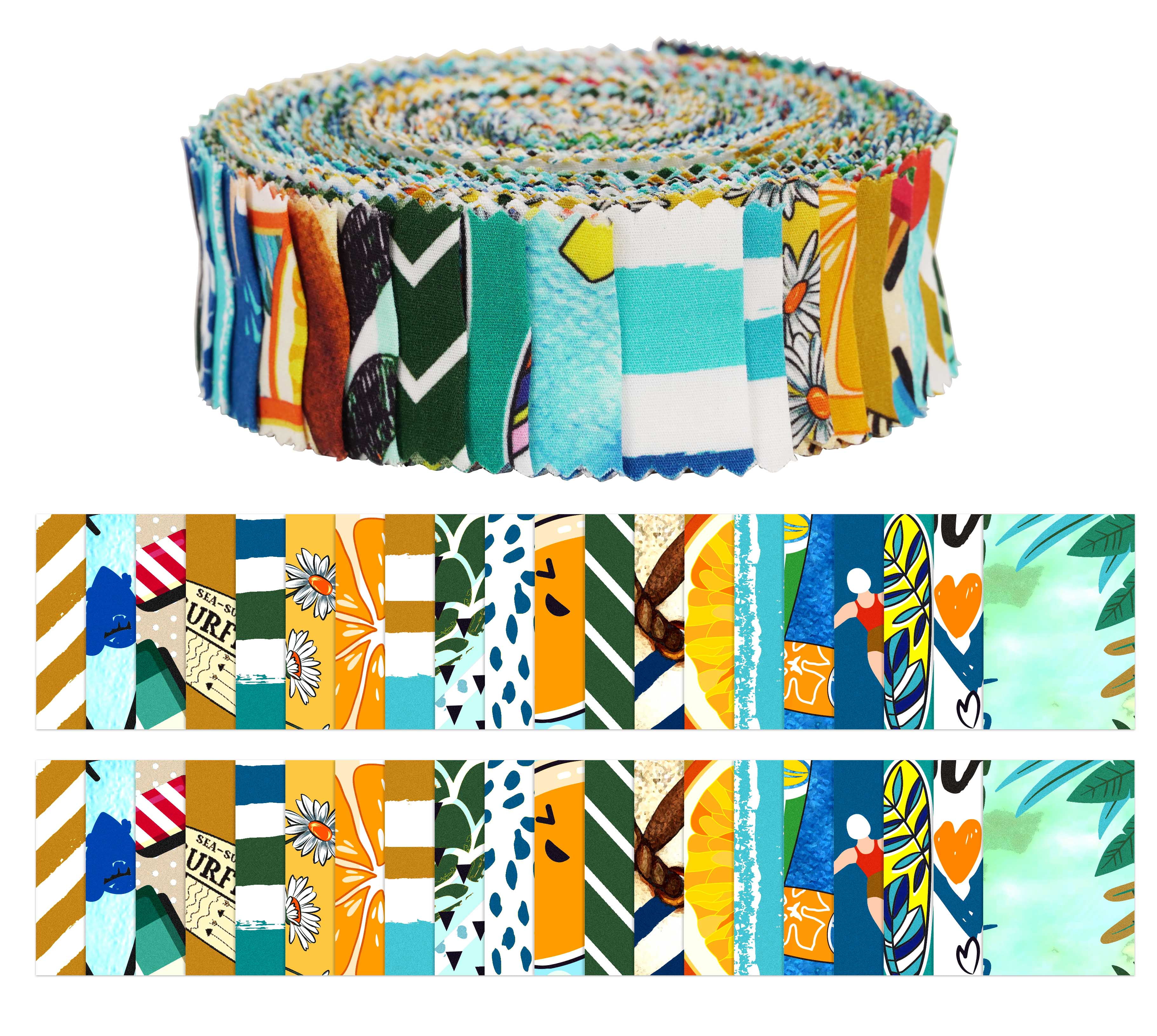 Soimoi 40Pcs Summer Print Precut Fabrics Strips Roll Up 1.5x42inches Cotton Jelly Rolls For Quilting - Multicolor