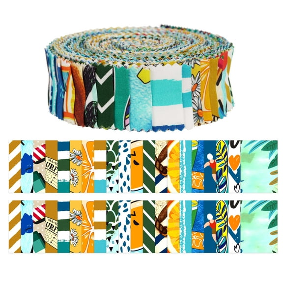 Soimoi 40Pcs Summer Print Precut Fabrics Strips Roll Up 1.5x42inches Cotton Jelly Rolls For Quilting - Multicolor