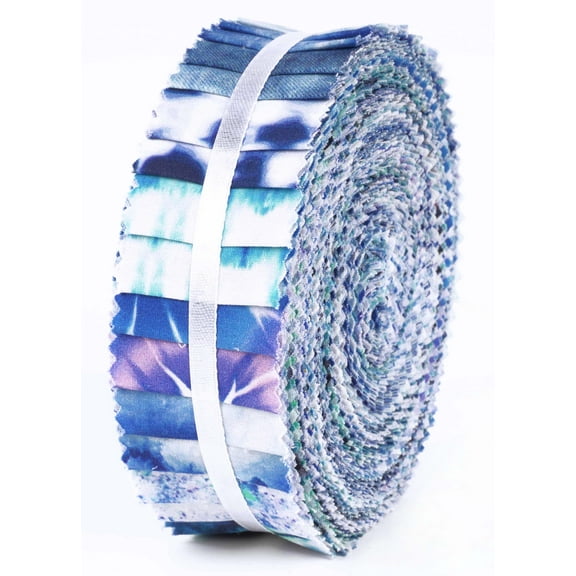 Soimoi 40Pcs Tie Dye Print Precut Fabrics Strips Roll Up 1.5x42inches Cotton Jelly Rolls For Quilting - Blue