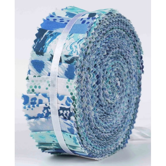 Soimoi 40Pcs Tie Dye Print Precut Fabrics Strips Roll Up 1.5x42inches Cotton Jelly Rolls For Quilting - Blue