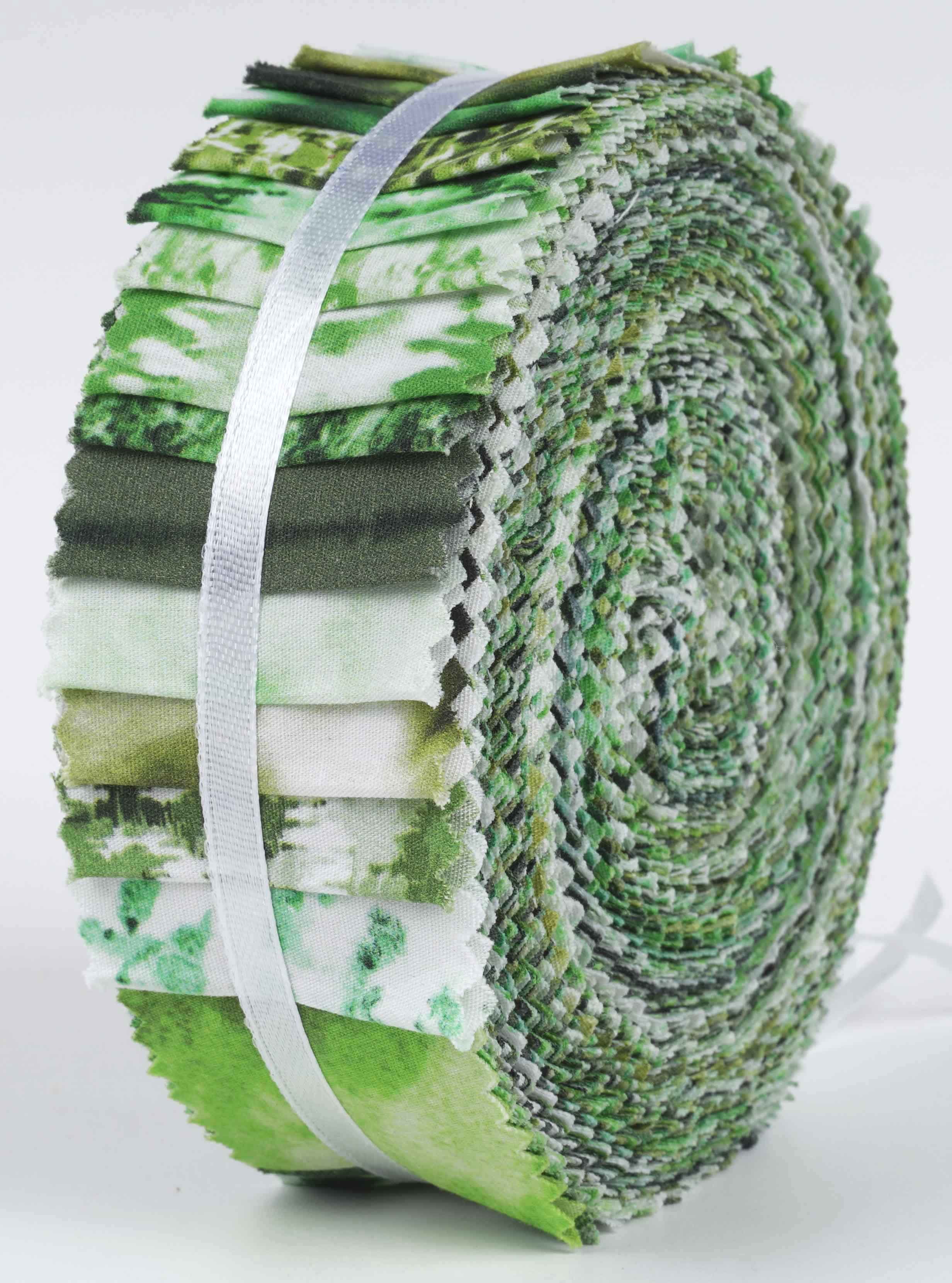 Soimoi 40Pcs Tie Dye Print Precut Fabrics Strips Roll Up 1.5x42inches Cotton Jelly Rolls For Quilting - Green