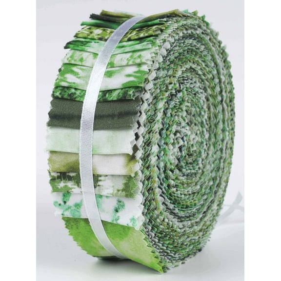Soimoi 40Pcs Tie Dye Print Precut Fabrics Strips Roll Up 1.5x42inches Cotton Jelly Rolls For Quilting - Green