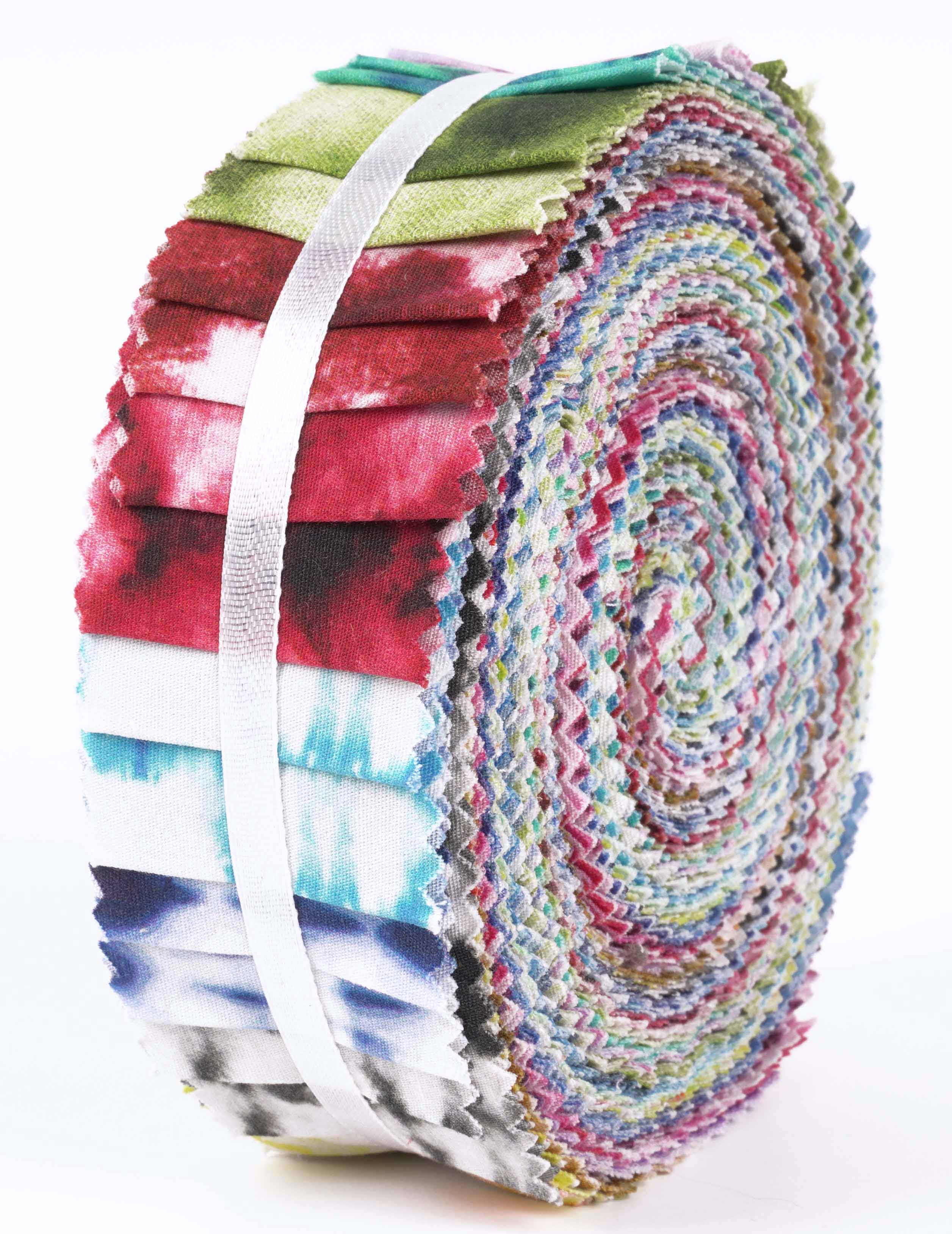 Soimoi 40Pcs Tie Dye Print Precut Fabrics Strips Roll Up 1.5x42inches Cotton Jelly Rolls For Quilting - Multicolor