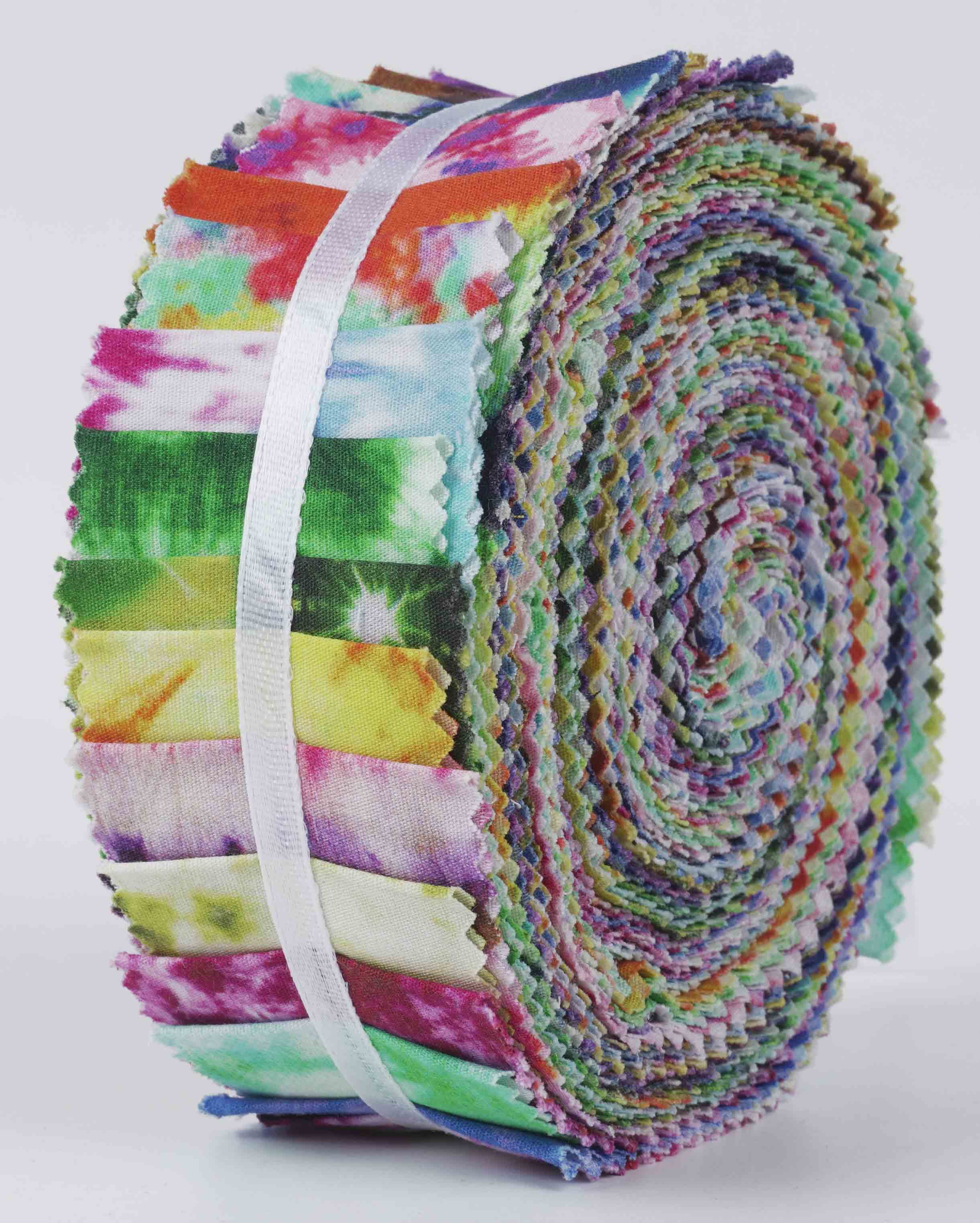 Soimoi 40Pcs Tie Dye Print Precut Fabrics Strips Roll Up 1.5x42inches Cotton Jelly Rolls For Quilting - Multicolor
