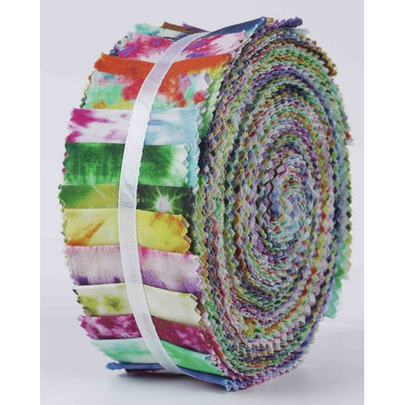 Soimoi 40Pcs Tie Dye Print Precut Fabrics Strips Roll Up 1.5x42inches Cotton Jelly Rolls For Quilting - Multicolor