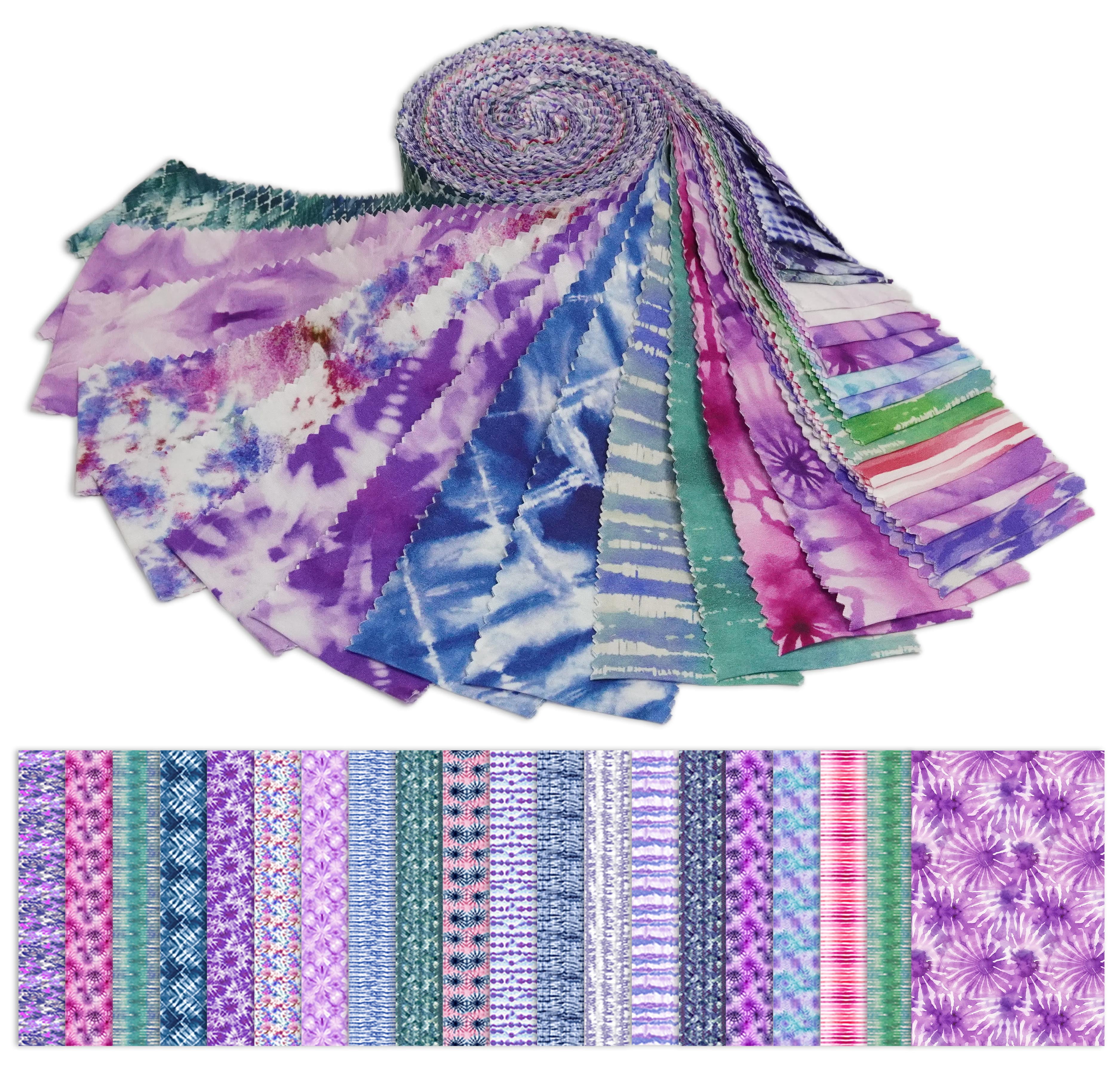 Soimoi 40Pcs Tie & Dye Print Precut Fabrics Strips Roll Up 2.5x42inches Cotton Jelly Rolls for Quilting