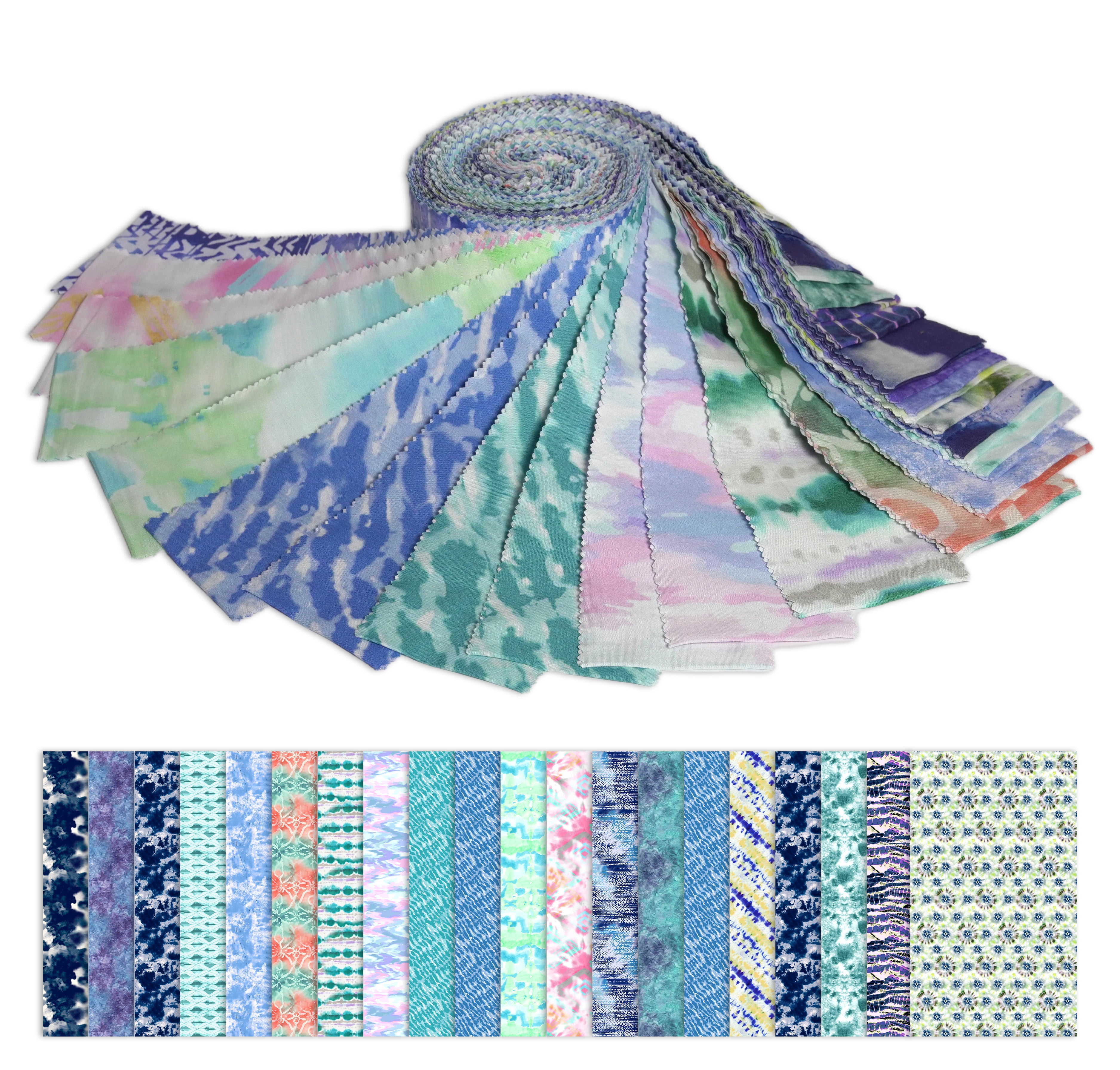 Soimoi 40Pcs Tie & Dye Print Precut Fabrics Strips Roll Up 2.5x42inches Cotton Jelly Rolls for Quilting