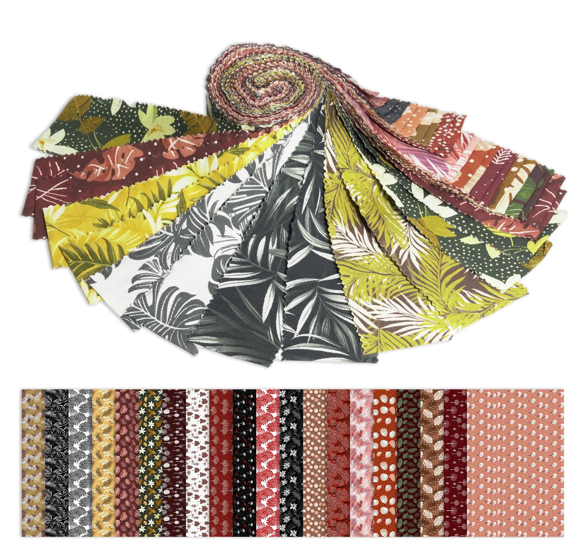 Soimoi 40Pcs Tree Print Precut Fabrics Strips Roll Up 2.5x42inches Cotton Jelly Rolls for Quilting
