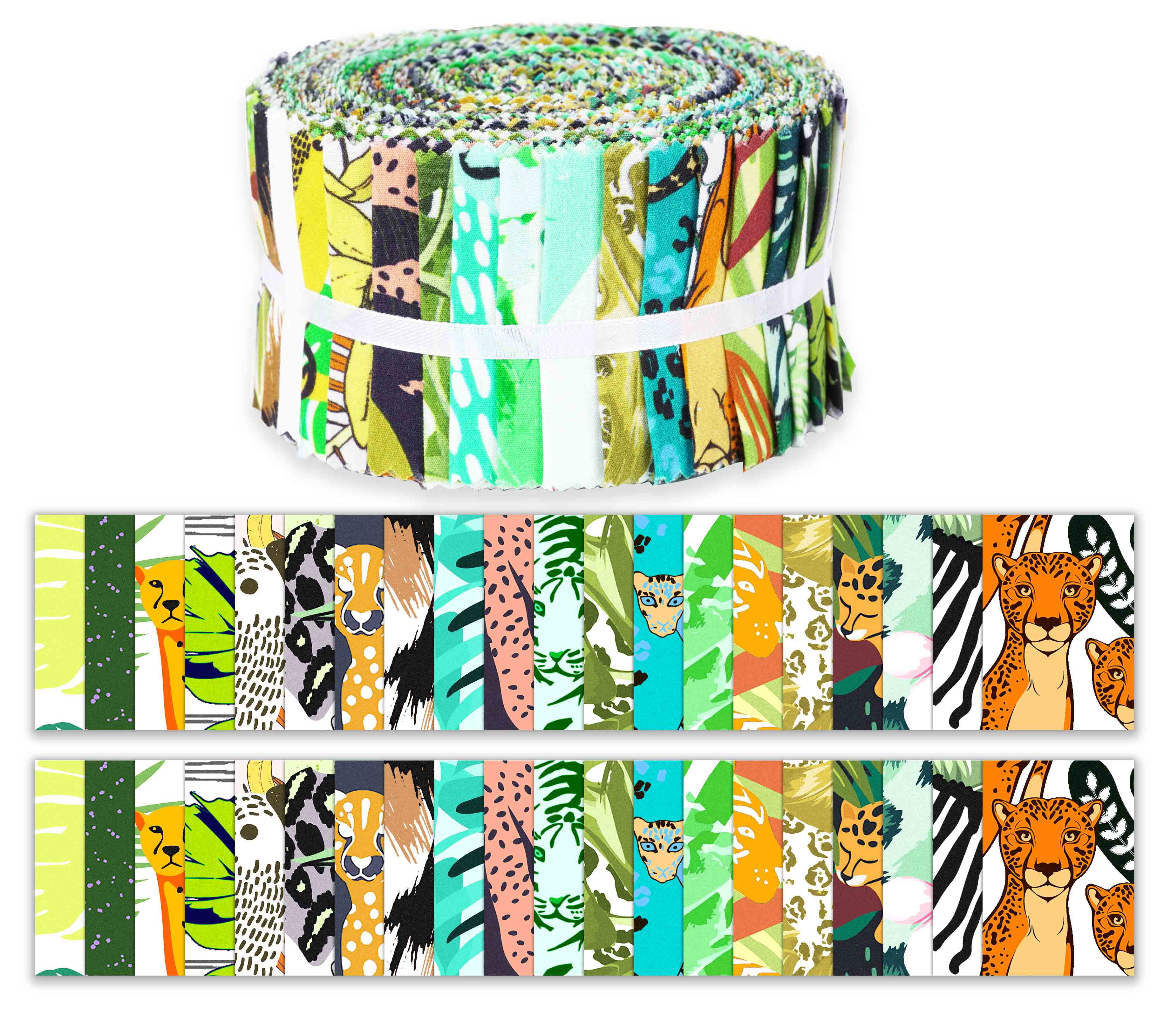 Soimoi 40Pcs Tropical Print Cotton Precut Fabrics For Quilting Craft Strips 2.5 inches Jelly Roll - Black & Green
