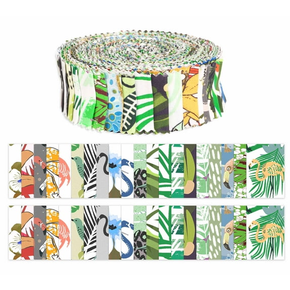 Soimoi 40Pcs Tropical Print Cotton Precut Fabrics For Quilting Craft Strips 2.5 inches Jelly Roll - Multicolor