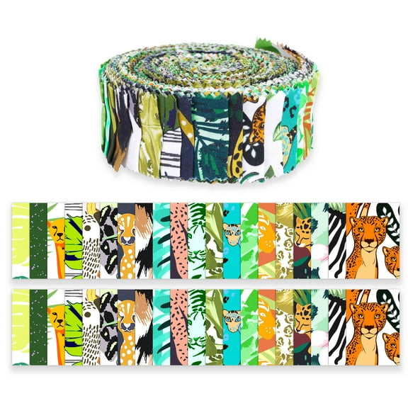 Soimoi 40Pcs Tropical Print Precut Fabrics Strips Roll Up 1.5 inches Cotton Jelly Rolls For Quilting - Black & Green