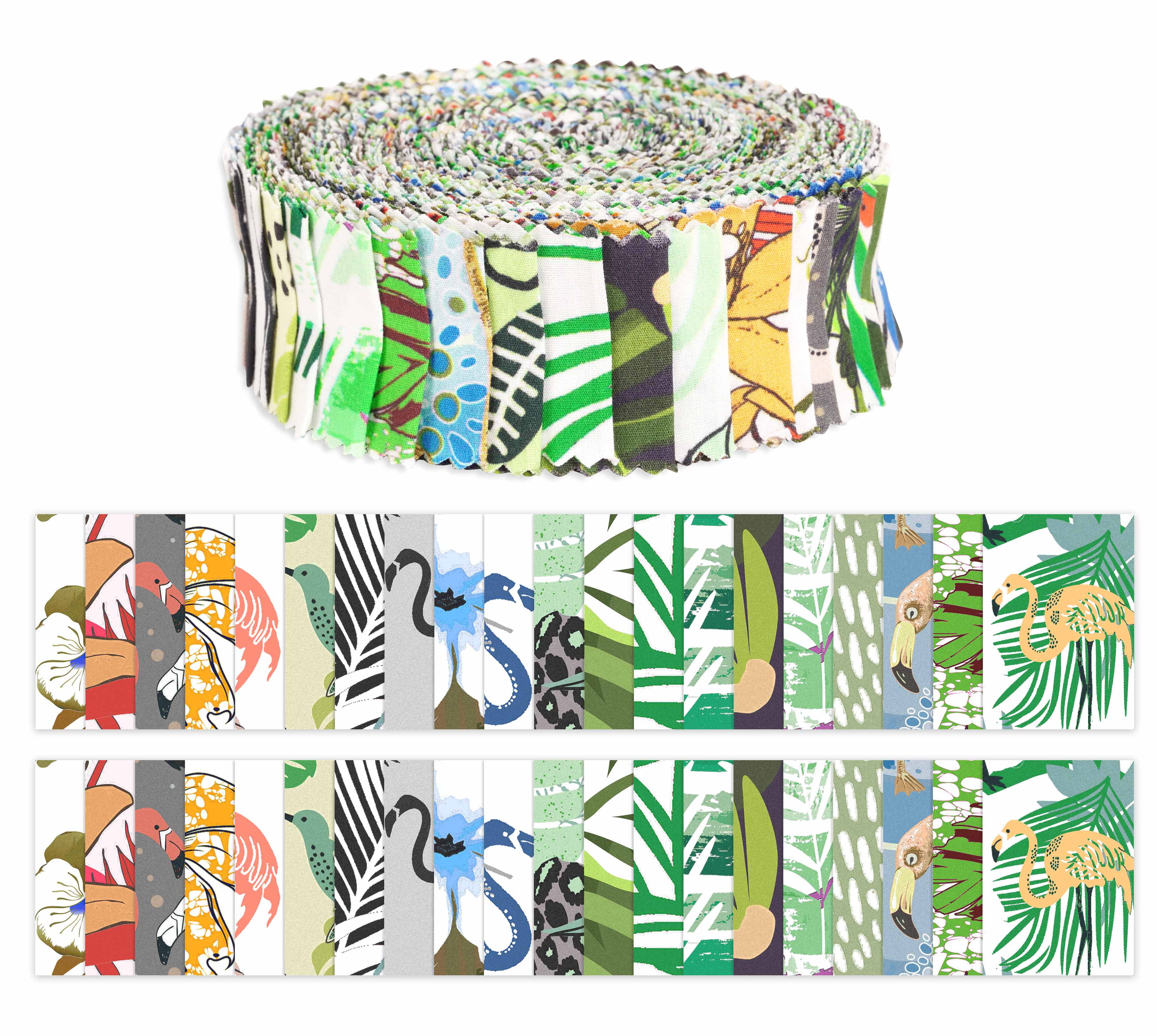 Soimoi 40Pcs Tropical Print Precut Fabrics Strips Roll Up 1.5 inches Cotton Jelly Rolls For Quilting - Multicolor