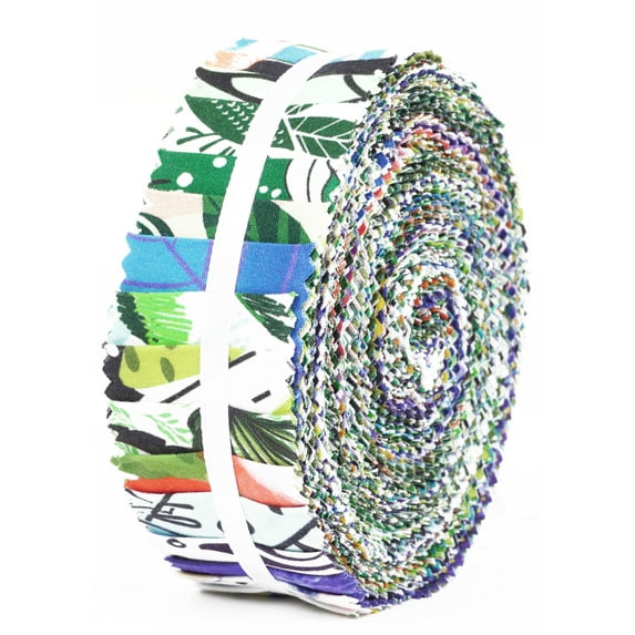 Soimoi 40Pcs Tropical Print Precut Fabrics Strips Roll Up 1.5x42inches Cotton Jelly Rolls For Quilting - Multicolor-ZX