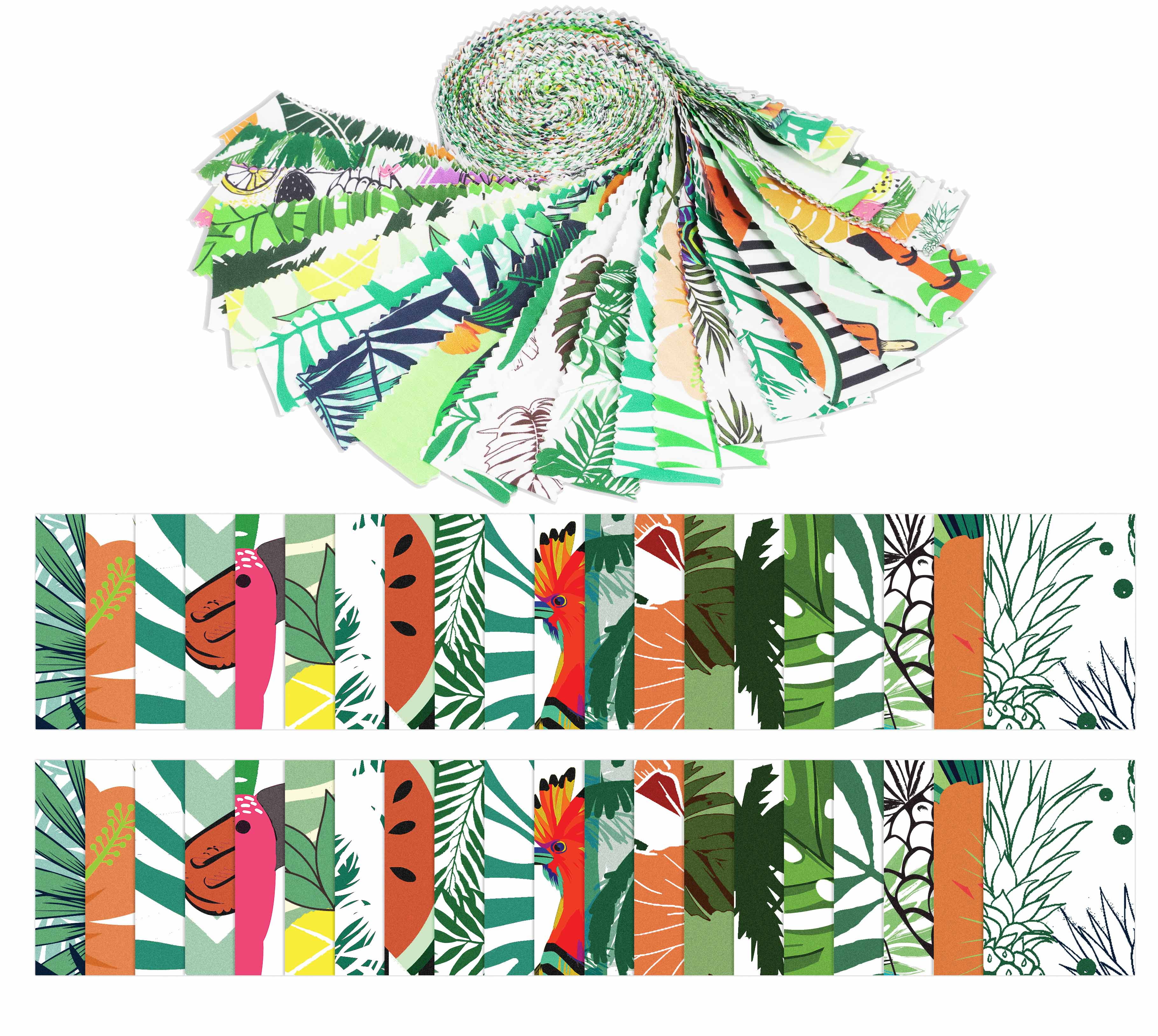 Soimoi 40Pcs Tropical Print Precut Fabrics Strips Roll Up 1.5x42inches Cotton Jelly Rolls For Quilting - Multicolor
