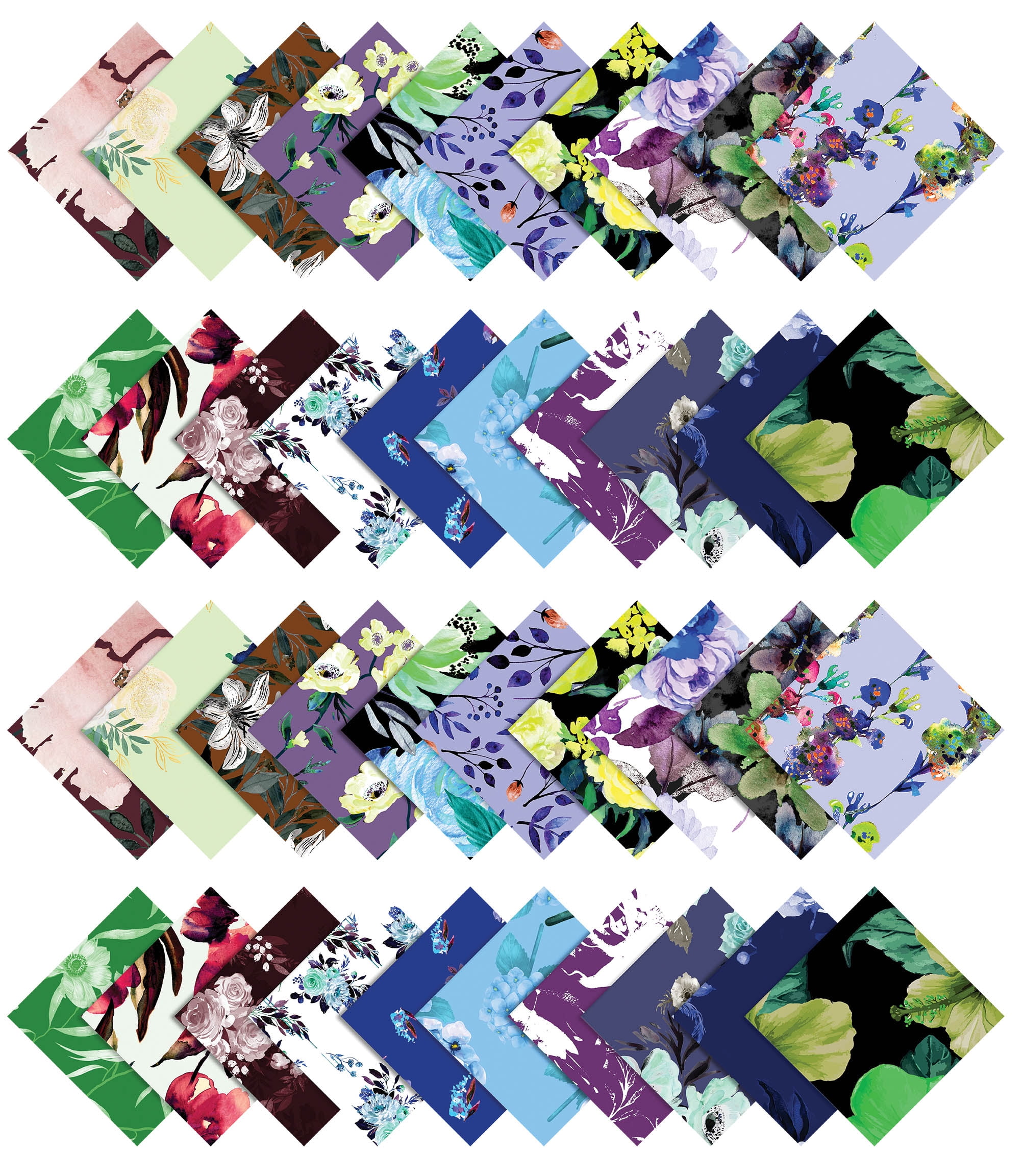 Soimoi 40Pcs Watercolor Floral Print Cotton Precut Fabrics For Quilting Craft Strips 2.5x42 inches Jelly Roll - Multicolor