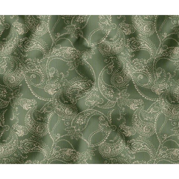 Soimoi 56 Inch Wide Polyester Canvas Fabric By 2 Yard - Paisley Theme - Green - Water-Resistant Outdoor & Upholstery Material