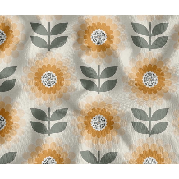 Soimoi 56 Inch Wide Polyester Canvas Fabric by 3 Yard - Floral Pattern - Orange - Water-Resistant Outdoor & Upholstery Material