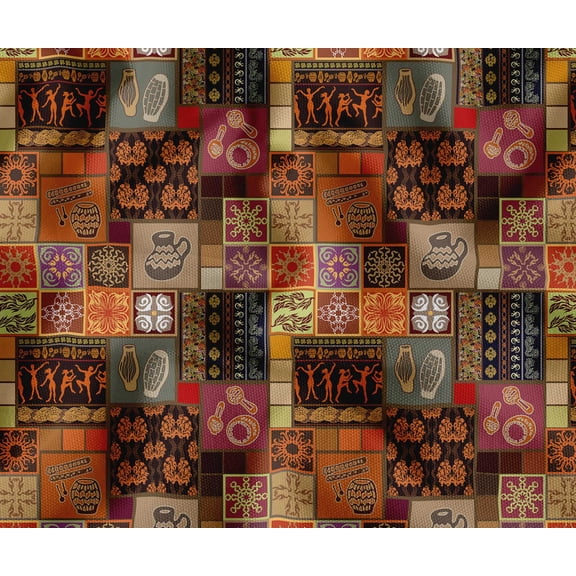 Soimoi 56 Inch Wide Polyester Canvas Fabric by The Yard - Patchwork Pattern - Brown - Water-Resistant Outdoor & Upholstery Material