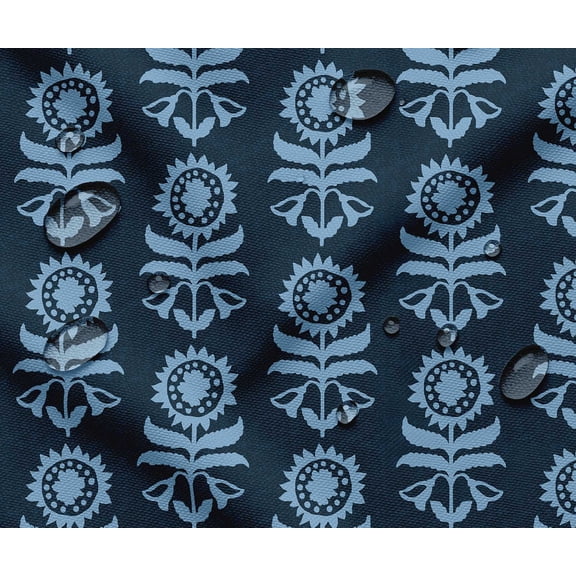 Soimoi 56 Inch Wide Waterproof Taffeta Fabric By 10 Yard | Blue Block Print | Outdoor Use for Furniture Covers, Umbrellas, Patio Decor & More