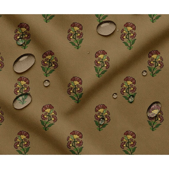 Soimoi 56 Inch Wide Waterproof Taffeta Fabric By 3 Yard | Brown Block Print | Outdoor Use for Furniture Covers, Umbrellas, Patio Decor & More
