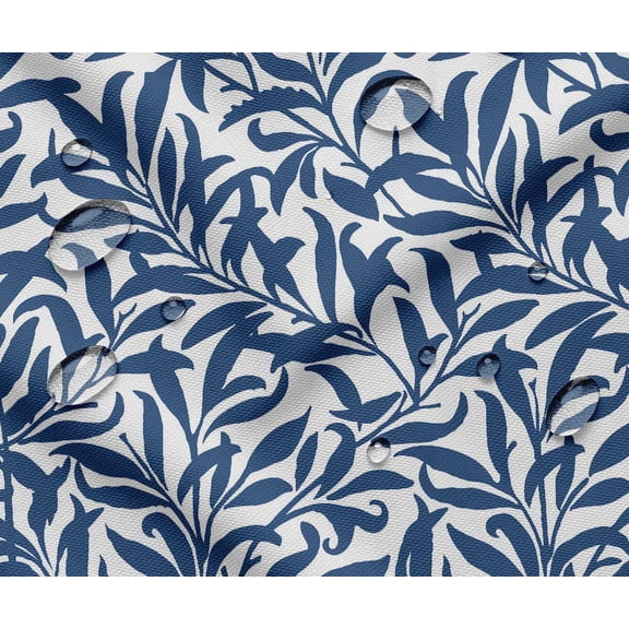 Soimoi 56 Inch Wide Waterproof Taffeta Fabric by 2 Yard | Blue Leaves Theme | Outdoor Use for Furniture Covers, Umbrellas, Patio Decor & More