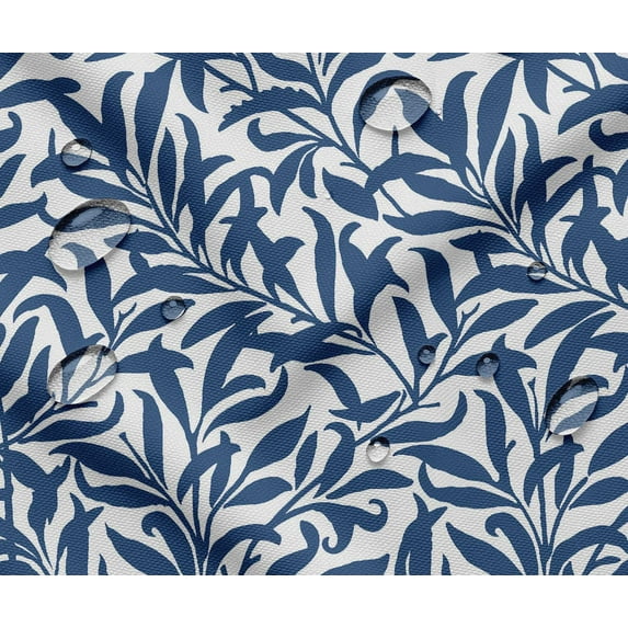 Soimoi 56 Inch Wide Waterproof Taffeta Fabric by 3 Yard | Blue Leaves Theme | Outdoor Use for Furniture Covers, Umbrellas, Patio Decor & More
