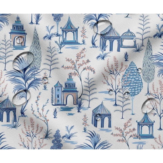 Soimoi 56 Inch Wide Waterproof Taffeta Fabric by 3 Yard | Blue Tree Theme | Outdoor Use for Furniture Covers, Umbrellas, Patio Decor & More