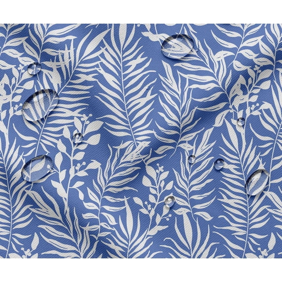 Soimoi 56 Inch Wide Waterproof Taffeta Fabric by 5 Yard | Blue Leaves Theme | Outdoor Use for Furniture Covers, Umbrellas, Patio Decor & More