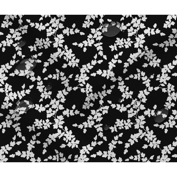Soimoi 56 Inch Wide Waterproof Taffeta Fabric by The Yard | Black Leaves Theme | Outdoor Use for Furniture Covers, Umbrellas, Patio Decor & More