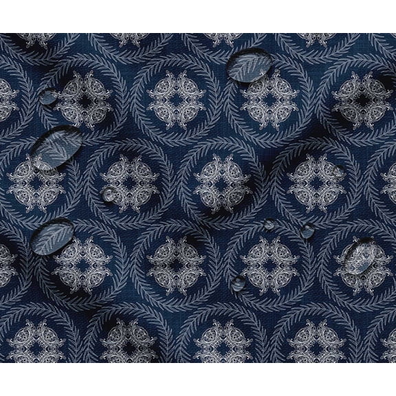 Soimoi 56 Inch Wide Waterproof Taffeta Fabric by The Yard | Blue Block Print | Outdoor Use for Furniture Covers, Umbrellas, Patio Decor & More