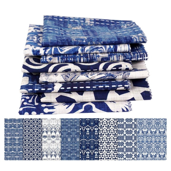 Soimoi 8 Pc Fat Quarter Bundle,Abstract TexturePrint 18"x 22"DIY Patchwork-100% CottonPre-Cut Quilting Fabric Medium Blue