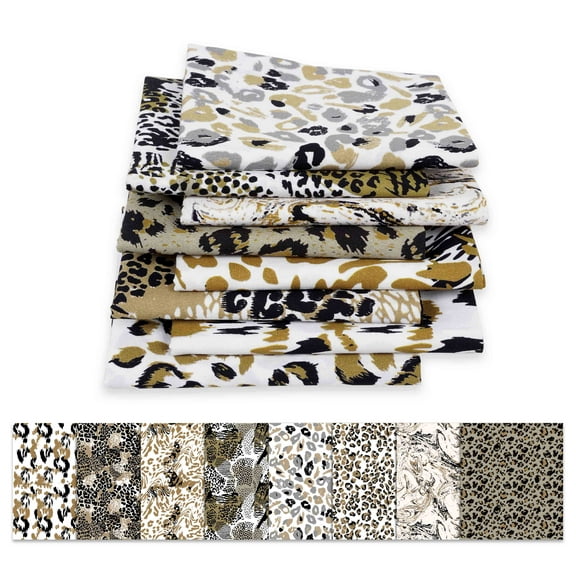 Soimoi 8 Pc Fat Quarter Bundle -Animal SkinPrint 18"x 22"DIY Patchwork-100% CottonPre-Cut Quilting Fabric (White & Earthy Tones)