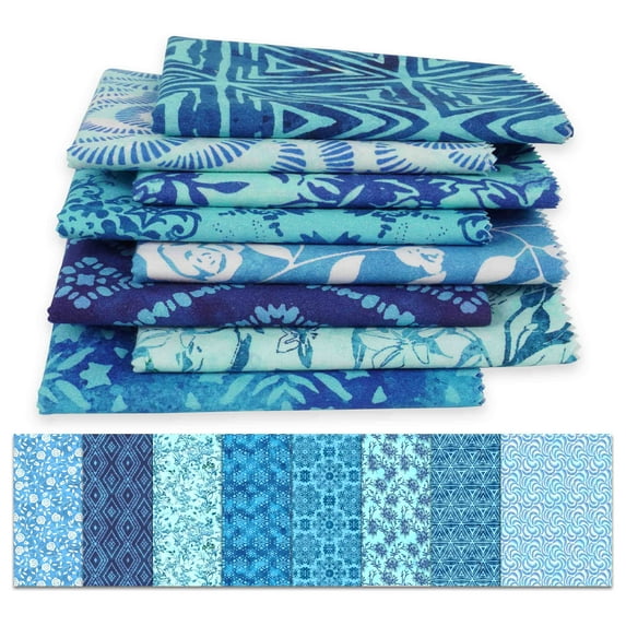 Soimoi 8 Pc Fat Quarter Bundle,Asian BatikPrint 18"x 22"DIY Patchwork-100% CottonPre-Cut Quilting Fabric Medium Blue