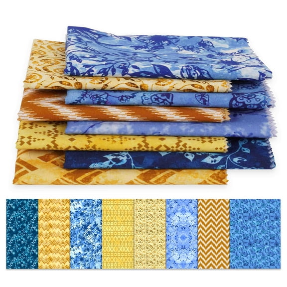 Soimoi 8 Pc Fat Quarter Bundle,Asian BatikPrint 18"x 22"DIY Patchwork-100% CottonPre-Cut Quilting Fabric Mustard, Brown, Blues