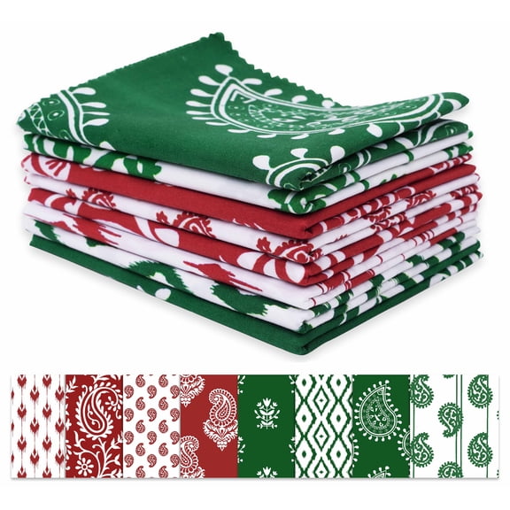 Soimoi 8 Pc Fat Quarter Bundle -Asian Block/ Paisley PrintPrint 18"x 22"DIY Patchwork-100% CottonPre-Cut Quilting Fabric (Red & Green)