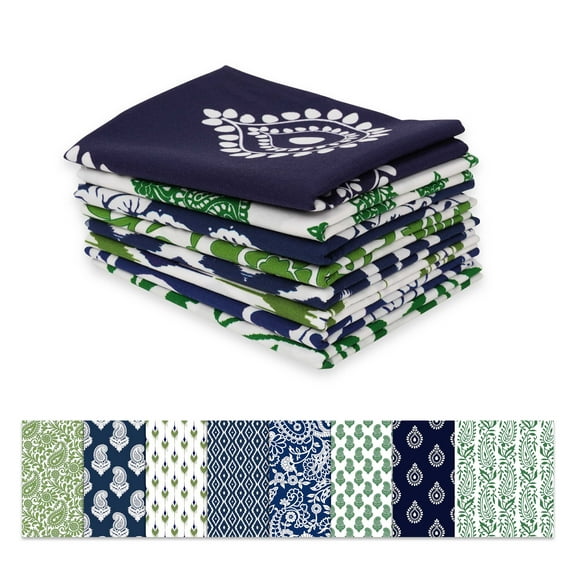 Soimoi 8 Pc Fat Quarter Bundle,Asian Block PaisleyPrint 18"x 22"DIY Patchwork-100% CottonPre-Cut Quilting Fabric Mint Green & Dark Blue