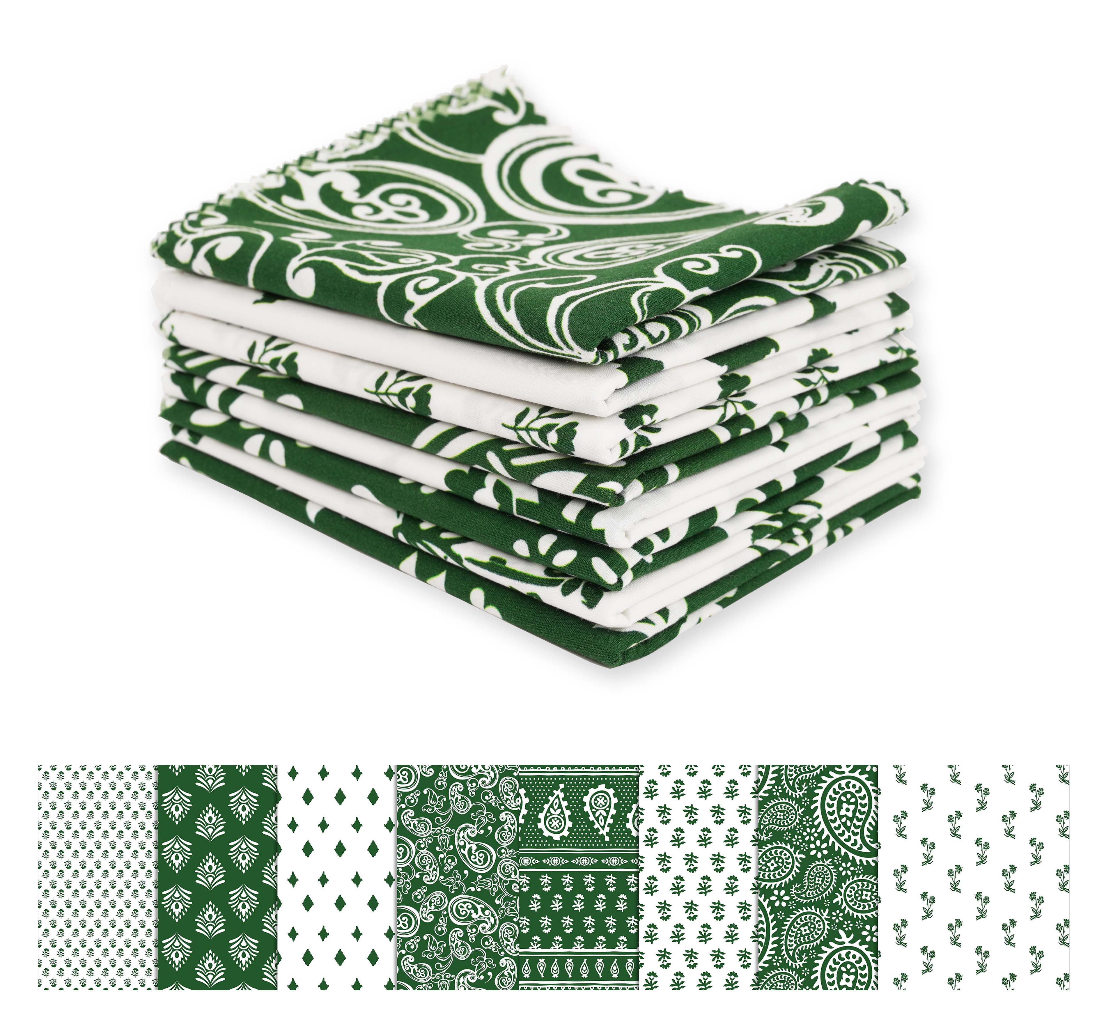 Soimoi 8 Pc Fat Quarter Bundle,Asian Block PaisleyPrint 18"x 22"DIY Patchwork-100% CottonPre-Cut Quilting Fabric White & Green