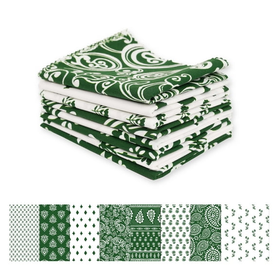 Soimoi 8 Pc Fat Quarter Bundle,Asian Block PaisleyPrint 18"x 22"DIY Patchwork-100% CottonPre-Cut Quilting Fabric White & Green