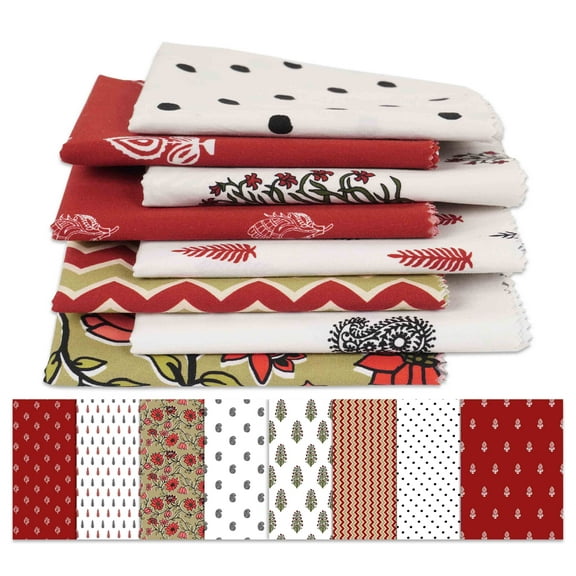 Soimoi 8 Pc Fat Quarter Bundle,Asian BlockPrint 18"x 22"DIY Patchwork-100% CottonPre-Cut Quilting Fabric Maroon & White