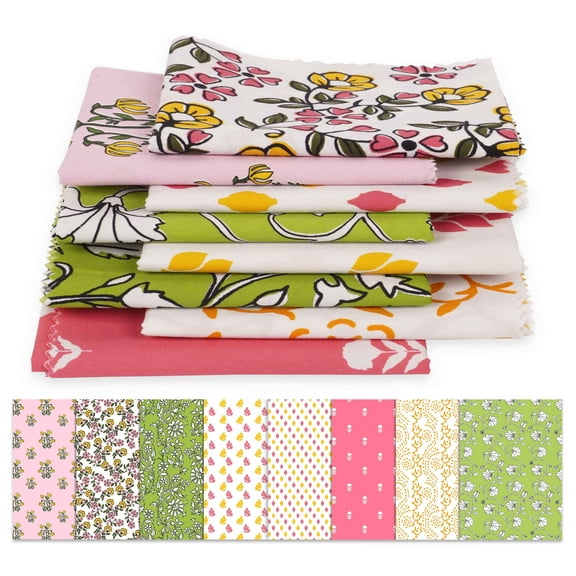 Soimoi 8 Pc Fat Quarter Bundle,Asian BlockPrint 18"x 22"DIY Patchwork-100% CottonPre-Cut Quilting Fabric Pink, Yellow, White, Green